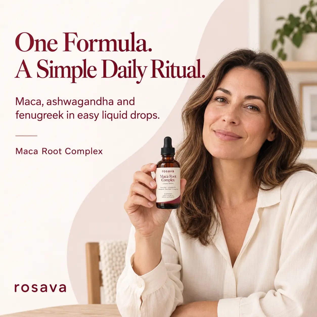 Woman holding Maca Root Complex: a simple daily ritual with maca, ashwagandha and fenugreek