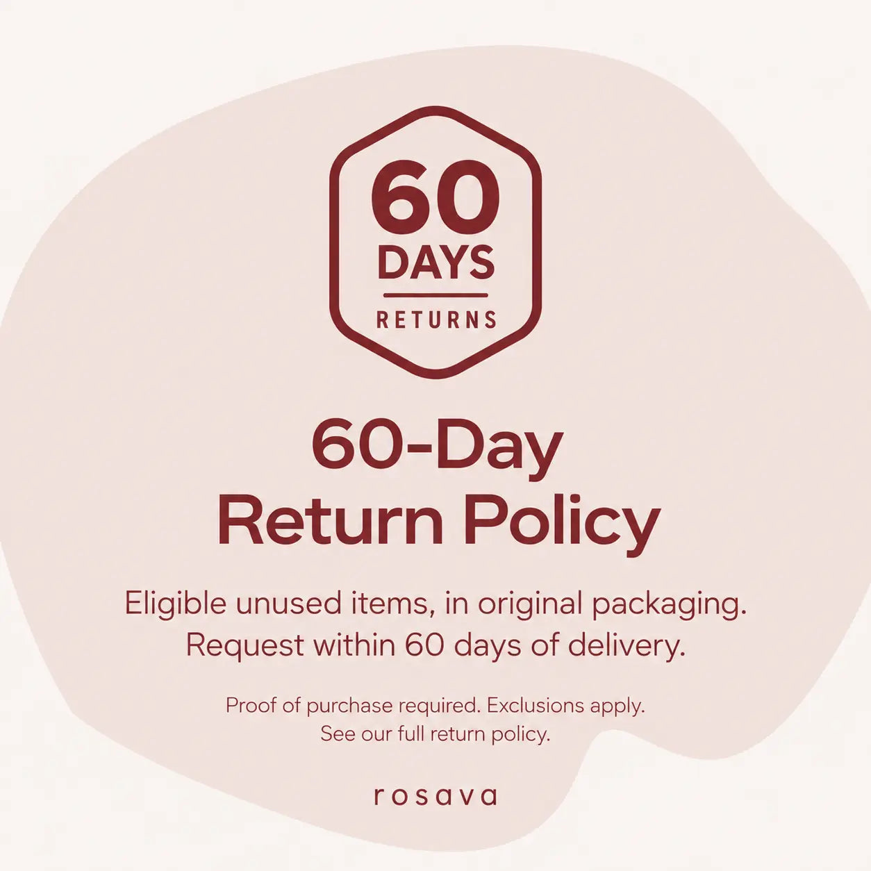 60-day return policy for eligible unused items in original packaging